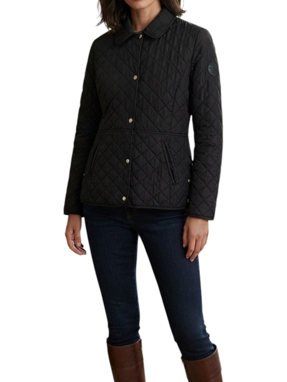 Lauren Ralph Lauren Black Diamond Quilted Snap Jacket Size S Petite